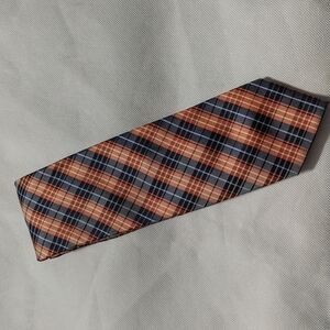Bill Blass Essentials Blue and Orange Plaid Diagonal Stripe Neck Tie